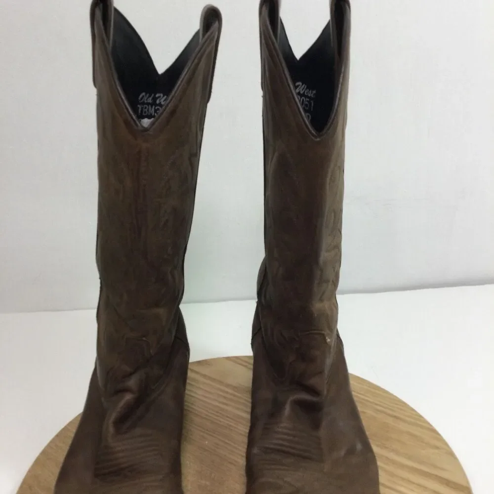 Old West Mens Leather Mid-Calf Western Boots Brown TBM3051 Size 8 D